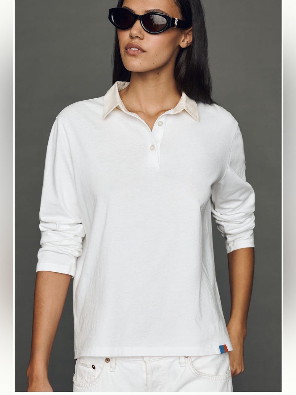 NWT Kule WHITE THE TENNIS ELBOW LS POLO TOP Size S